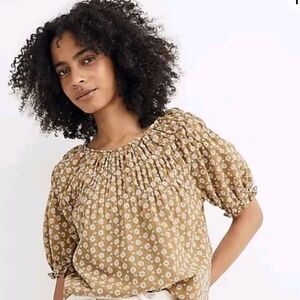 Madewell Daisy Embroidered Puff Sleeves Top